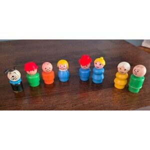 Vintage Fisher Price Little People Lot of 8 Wooden Figures Boy Girl Cowboy Lady